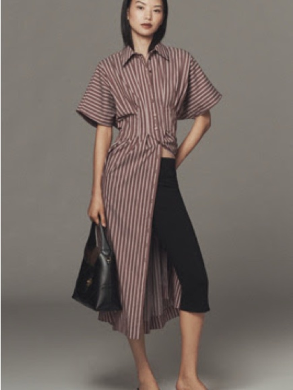 Anthropologie THE TOBIE SHIRT DRESS BY EXQUISE in chocolate and pink stripe